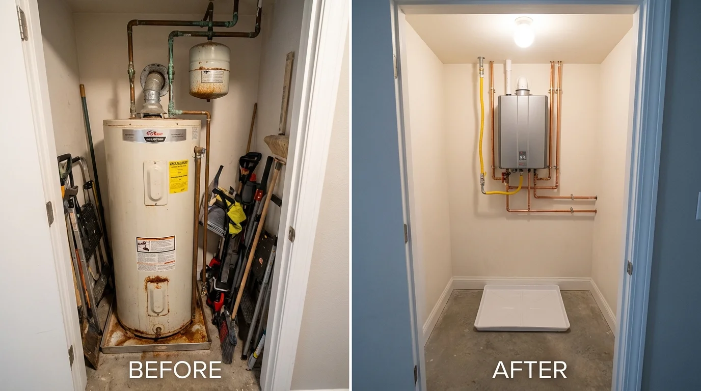 Tank water heater versus wall-mounted tankless unit comparison for Laurel, DE homeowners